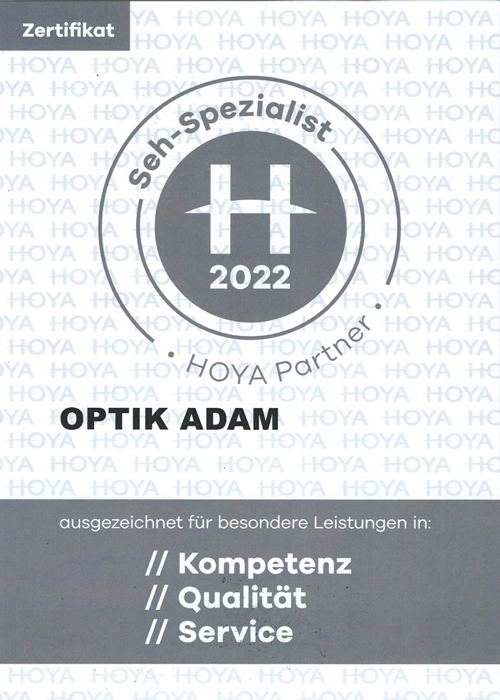 Optik Adam ist zertifizierter Hoya-Partner